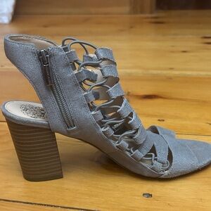 Vince Camuto Gray Suede Cage Heels Size 8 Leather Upper